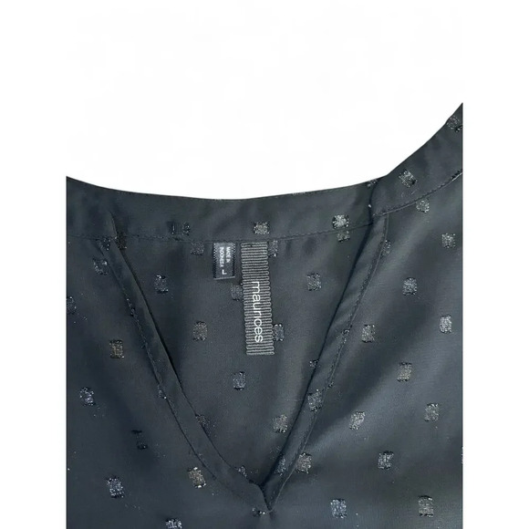 Maurices Women's Black Sparkly Blouse Sheer Roll Up Sleeves V- Neckline Large - Picture 4 of 7